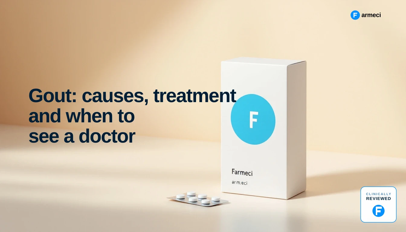 Editorial cover for Farmeci's guide to gout causes, treatment and prevention.