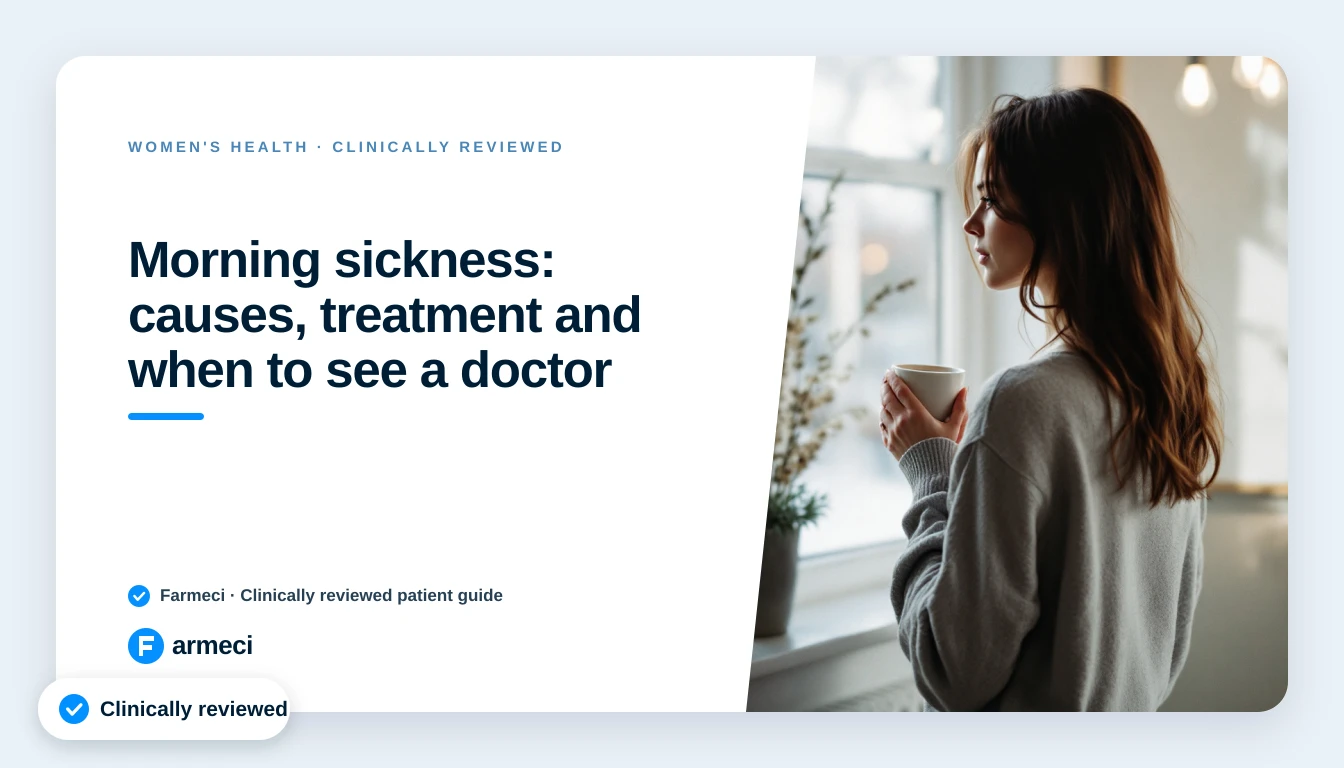 Editorial cover for Farmeci's guide to morning sickness in pregnancy: causes, treatment and when to see a doctor.
